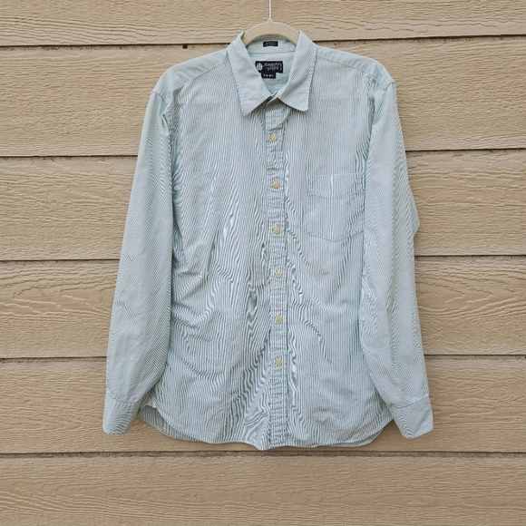 J. Crew Haberdashery Shirtings 80's 2 ply green white striped button front large - Picture 1 of 5